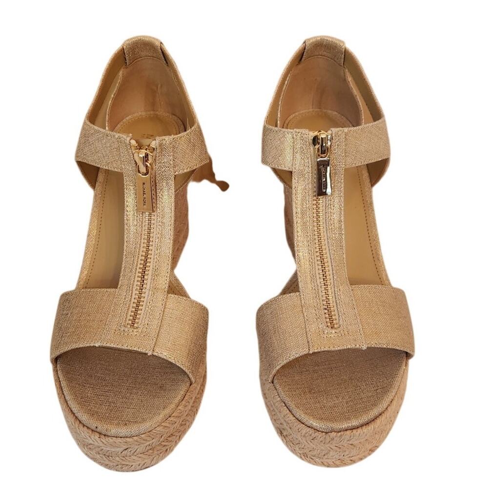 NWB Michael Kors Berkley Espadrille Platform Wedge Sandals Gold 8 *Floor Sample